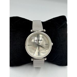 Steve Madden Silver Stainless Steel Mesh Analog Dial Watch SMWS120 NEW BATTERY